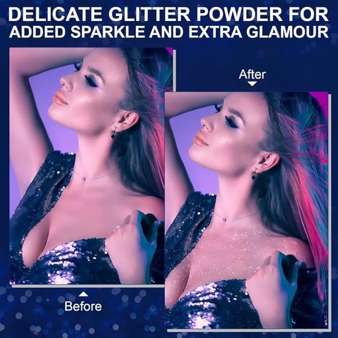 Body Glitter Spray, Perfect Body Shiny for Music Festival Rave Stage Makeup Hair and Face Shimmer Glitter Spray. 2.11 Oz