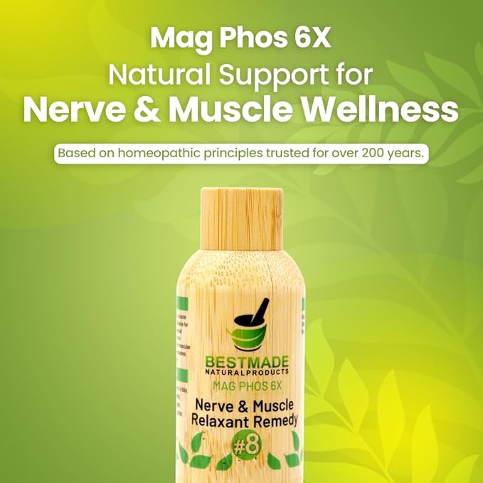 Bestmade Natural Products Mag Phos 6X - Nerve & Muscle Relaxant Remedy #8 for Eye Twitching, Muscle Spasms, Colic, Shooting Pains, & More, Homeopathic Cell Salt, Take with Water, 350 Pellets