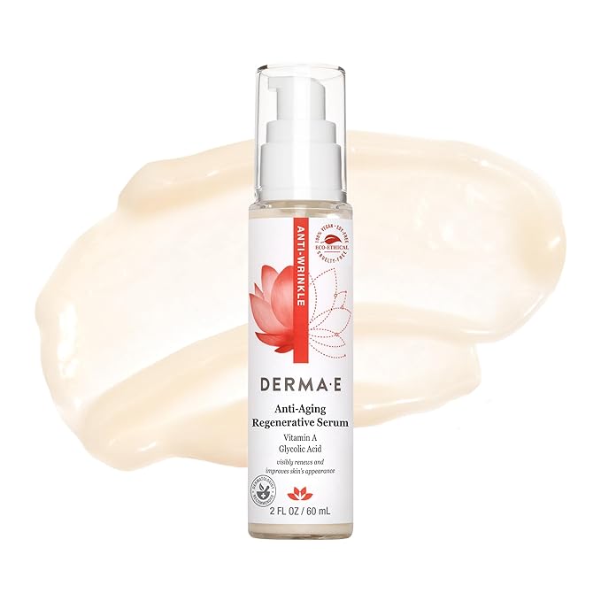 DERMA E Anti-Aging Regenerative Serum – Hydrating Day and Night Serum – Skin Renewing with Glycolic Acid and Vitamin A – Advanced Facial Skin Care Treatment, 2 fl oz