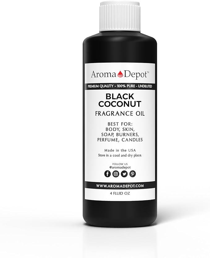 Aroma Depot Black Coconut Fragrance Oil 4 oz. Perfume Skin Oil, Scented, is Great for Candles, Bath Bombs, Body Butters, Creams & Lotions. Few Drops in The Diffuser, Burners, or Warmers.