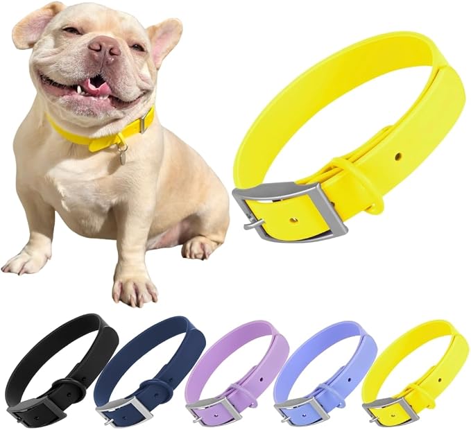 Waterproof Dog Collar, Soft Comfortable Pet Collars, Adjustable Odor Proof Heavy Duty Dog Collars Easy to Clean for Large, Medium Small Dogs by Bee N Buu (Yellow, Large (length15.5-19.5", Width 1"))