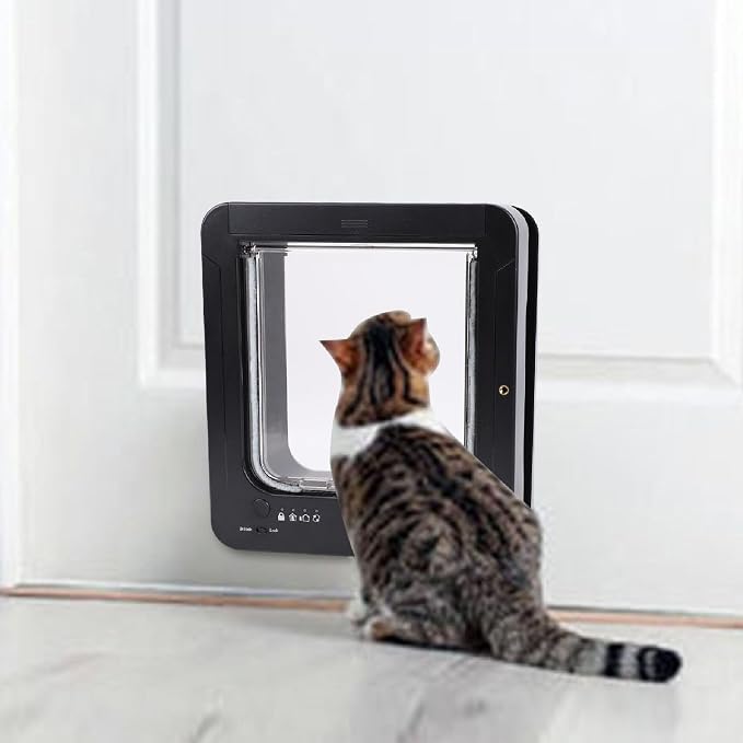 Smart Collar Activated Automatic Cat Door for Kitty Kittens - Seamless Two Way Entry Operation for Pet Owners - Plastic Material