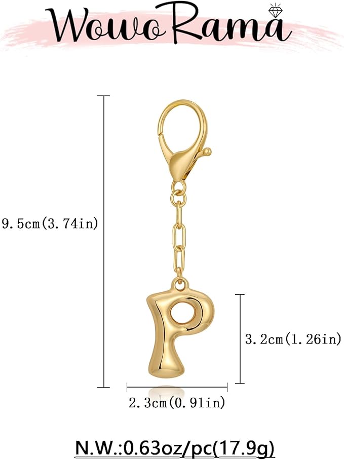 WOWORAMA Initial Letter Keychain for Women Chunky Gold Bubble Letter Bag Charm Purse Charm Personalized Keyrings Accessories