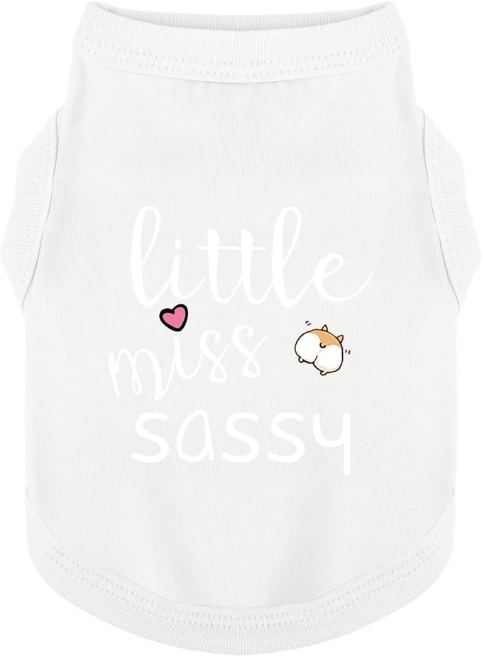 Dog Clothes Fashionable Sleeveless Pet Vest: 'Little Miss Sassy' Printed Cotton Dog Shirt, Ideal for Small, Medium, and Large Breeds, Ensuring Comfort and Breathability White 4XL