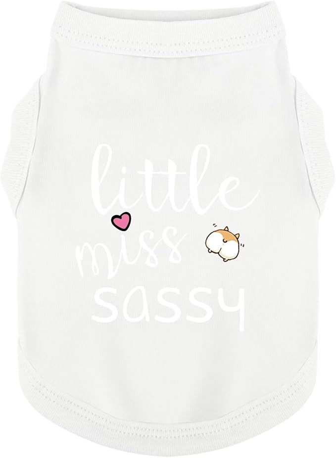 Dog Clothes Fashionable Sleeveless Pet Vest: 'Little Miss Sassy' Printed Cotton Dog Shirt, Ideal for Small, Medium, and Large Breeds, Ensuring Comfort and Breathability White XL