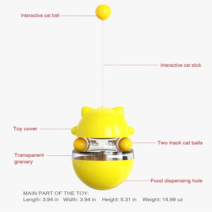Interactive Cat Toy for Indoor Cats Wobble Treat Dispenser Ball(Yellow)