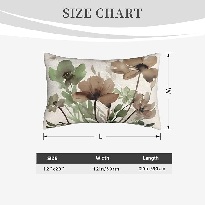 Floral Pillow Covers 12x20 Inches Set of 2 Sage Green Brown Floral Throw Pillow Cover Outdoor Decor Spring Summer Flower Decoration Pillowcase Farmhouse Decorative Cushion Cover For Couch Sofa