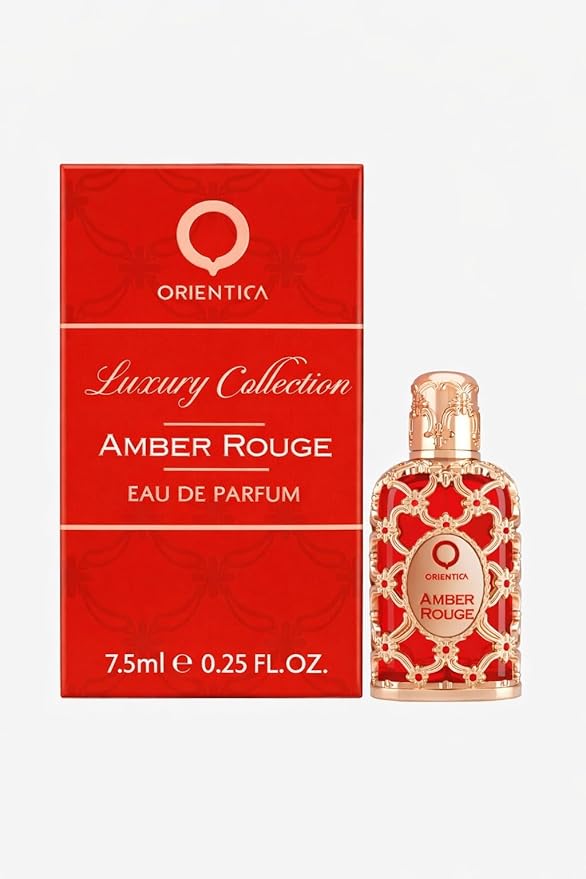 Orientica Luxury Collection Amber Rouge Eau De Parfum 0.25 Oz/7.5ml Mini Splash - Woody, Amber, Saffron, Praline, Jasmine, Orange, Oak Moss, Seaweed - Arabic Perfume for Men & Women