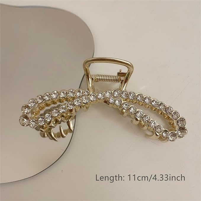 Metal Hair Clips Imitation Pearl Rhinestone Non Slip Hair Claw Clamps Barrettes Decorations for Thin Thick Hair, Crystal Bow Hairpin for Women Girls (2 Pack)