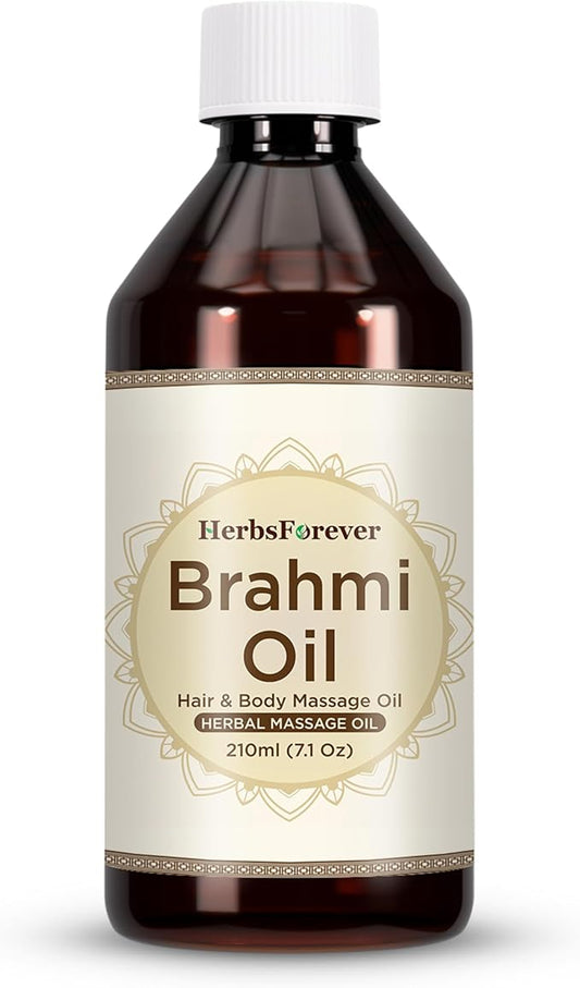 HerbsForever Brahmi Oil- Bacopa Leaves Infused Cold Pressed Sesame Oil | Hair & Sclap Massage Oil for Moisturising, Calming Nerves & Focus | Promote Hair Growth & Calm Mind| Ayurvedic, 210 ml-7.1oz
