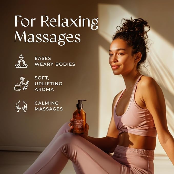 Gya Labs Destressing Massage Oil - 6.76 Fl Oz - Non-Greasy Formula for Sore Muscles, Deep Relaxation & All Skin Types - Suitable for Men & Women