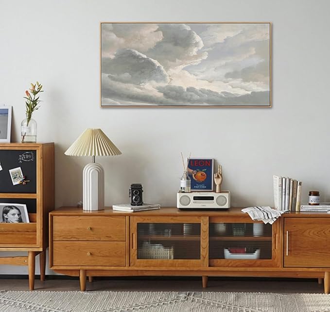 DJSYLIFE Large Framed Wall Art, Vintage Sunset Clouds Landscape, 20x40 Inch | Classic Sky Oil Painting Print, Country Canvas Artwork, Farmhouse Decor for Living Room Bedroom, Ready to Hang for Above Bed