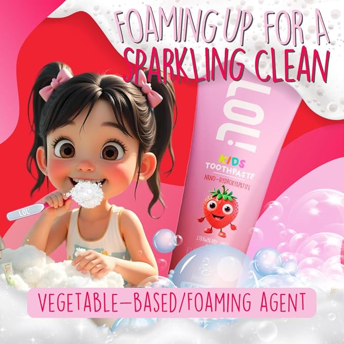 LOL Kids Toothpaste | Fluoride Free 2-Flavors Pack | Nano Hydroxyapatite Toothpaste, Probiotics, Vitamins A, C, E | Safe if Swallowed, No SLS | 1 Strawberry, 1 Peppermint