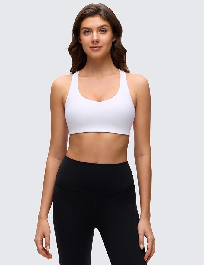 CRZ YOGA Butterluxe Multi-Strap Cross Back Sports Bras for Women - V Neck Padded Strappy Wireless Yoga Top
