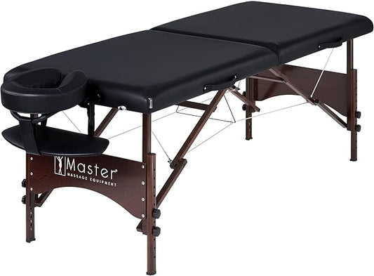 Master Massage 28" Argo Portable Spa and Beauty Table in Black with Walnut Legs