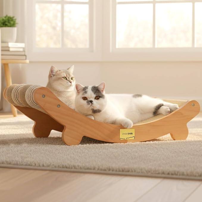 CHEERPALS Sisal Cat Scratcher Bed with Balls Wooden Cat Furniture(Large) | Cat Scratching Post. Indoor Cats Hammock. Natural Sisal Cat Scratch. Assembles in 5 mins. Gentle on kitten claws