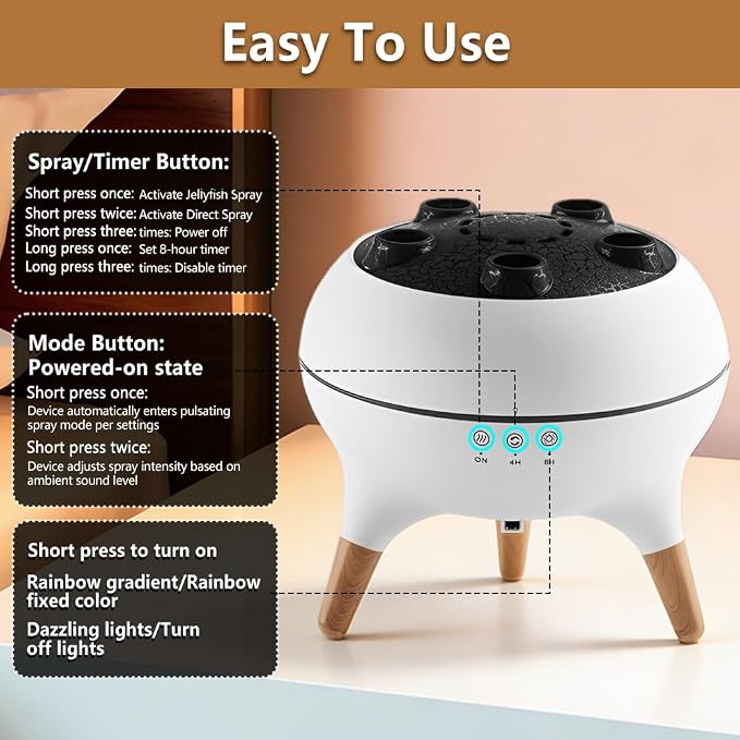 Essential Oil Diffuser Jellyfish 250ML, Humidifier Aroma Diffuser with Remote, Mist Dancing with Music Aromatherapy, Jellyfish Humidifier with 7 Color Lights for Home Bedroom Office Hotel(White)