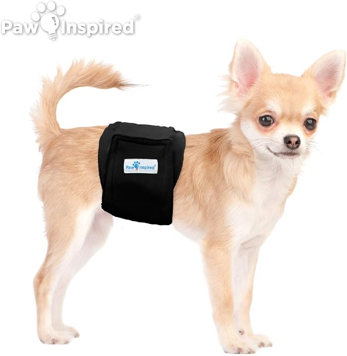 PAW Inspired Belly Band Male Dog WRAP Washable, Black, Black Lining, X-Small, 3 Count