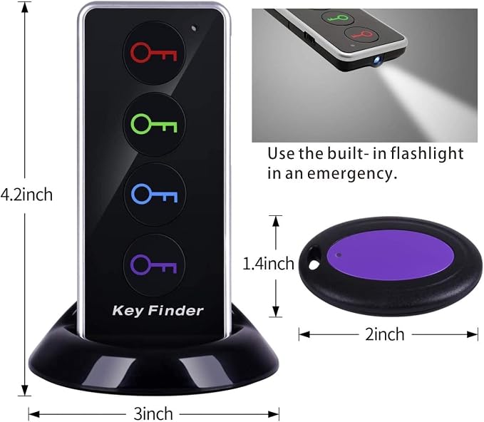 Reyke Key Finder with Sound, 131ft RF Remote Finder, 4 Receivers | 80dB+ RF Remote Control Finder With 1 Transmitter and 4 Receivers for Keys, Wallets, Phones, Glasses and Pet Collars