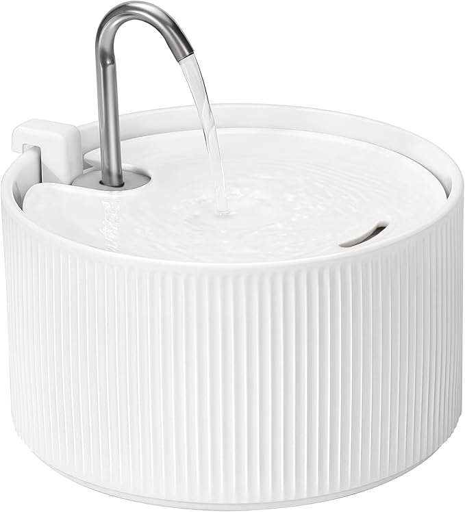 Upgrade 2.2L/78oz Ceramic Cat Fountain, Automatic Ceramic Water Fountain for Cats, Pet Water Fountain with Ultra-Quiet Pump (White)
