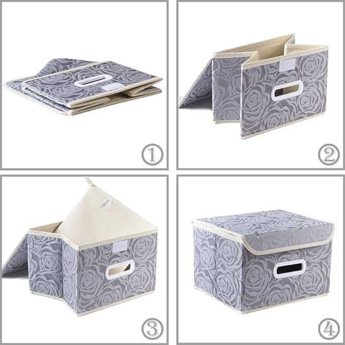 Collapsible Storage Boxes with Lids Fabric Decorative Storage Bins Cubes Organizer Containers Baskets with Cover Handles Divider for Bedroom Closet Living Room 9.8x7.9x6.7 Inch 3 Pack