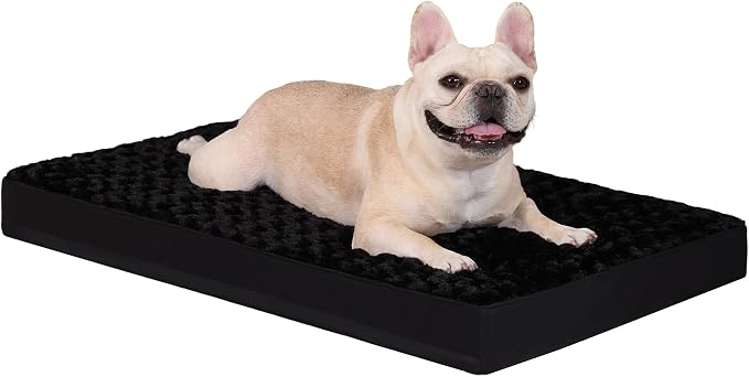 KSIIA Washable Dog Bed for Crate Waterproof for Large Dogs,35x22 Inch,Black | 3in egg crate foam,orthopedic support,Soft rose velvet,3ply waterproof fabric,removable cover,anti-slip base,washable