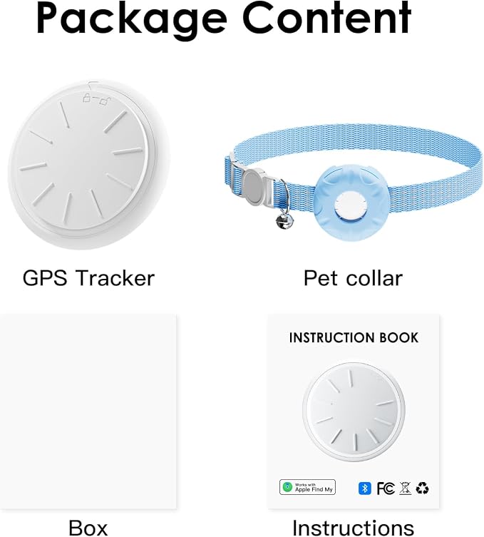 Cat Tracker,GPS Tracker, Compatible with Apple Find My App(Only iOS),Cat Tracker Collar with Bell and Safety Elastic Buckle,No Monthly Fee,Territory & Location History,Smart Alerts,Blue