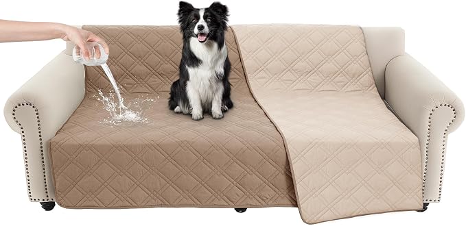 100% Waterproof Washable Dog Blanket，Taupe+Apricot， 68"x82" | ,7-Layer Reversible Couch Covers for Dogs Met for Sofa Furniture Car Camping