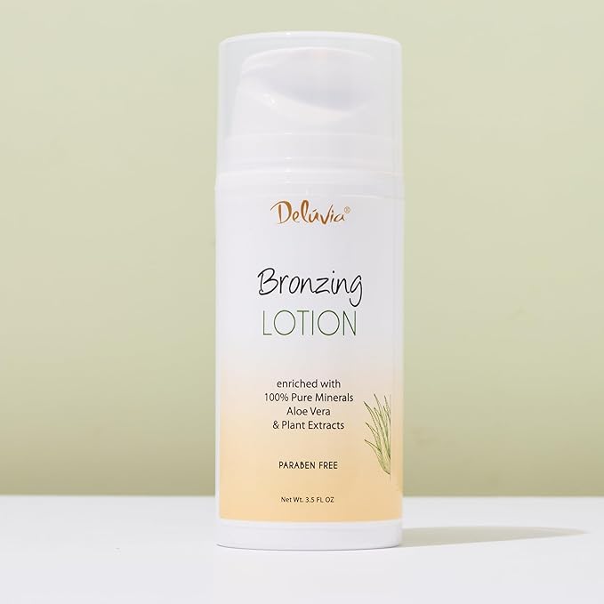 Deluvia Body Shimmer Wash Off Bronzing Lotion, After Sun, Leg Makeup, Illuminating Body Moisturizer, Bronzer for Body and Face. Skincare by Deluvia