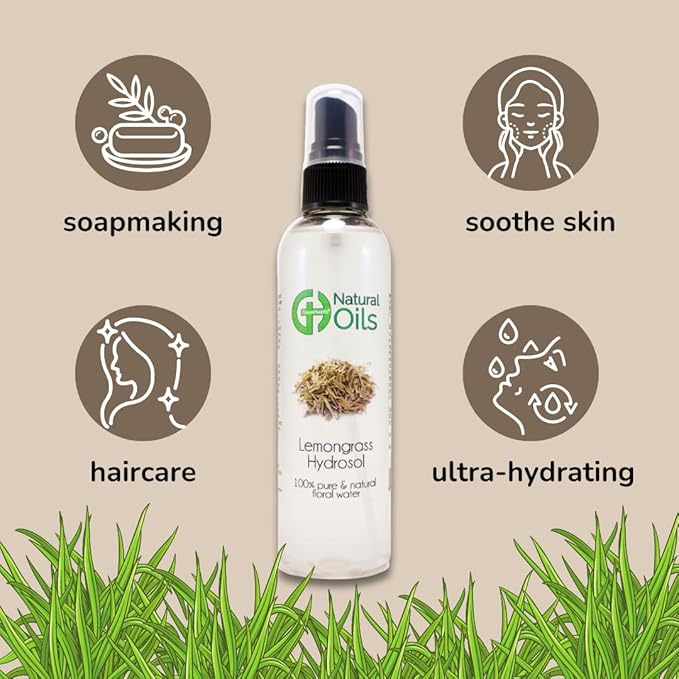 GreenHealth Lemongrass Hydrosol (Floral Water) - 8 fl oz Plastic Jug w/Cap - 100% Pure (NOT Oil)