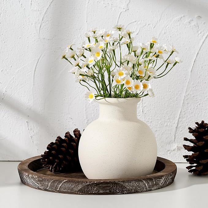SIDUCAL Spotted Ceramic Modern Vase, 5.8 Inch Rustic Farmhouse Decorative Boho Terracotta Vase for Home Decor, Table, Living Room, Wedding, Shelf Decor, Mantel, Speckled White