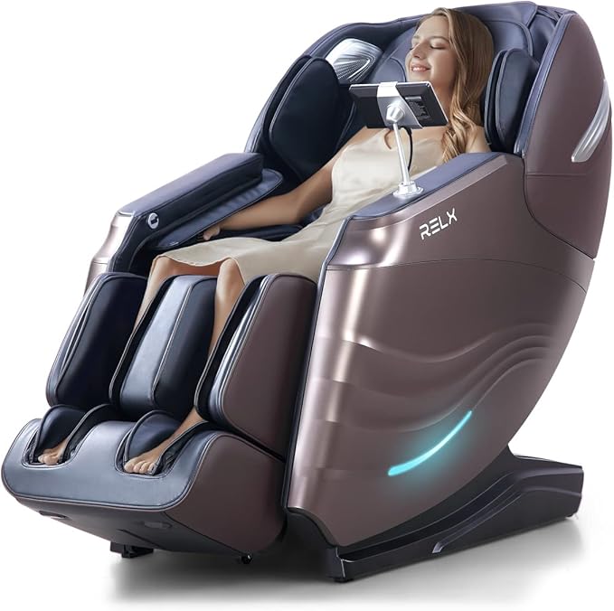 RELX 2025 Massage Chair Full Body, 15 Modes Zero Gravity SL-Track Shiatsu Massage Chair Built-in Heat System, Airbag Massage with Body Scan, Deep Yoga Stretch, Calfrest Extension and AI Control(Brown)