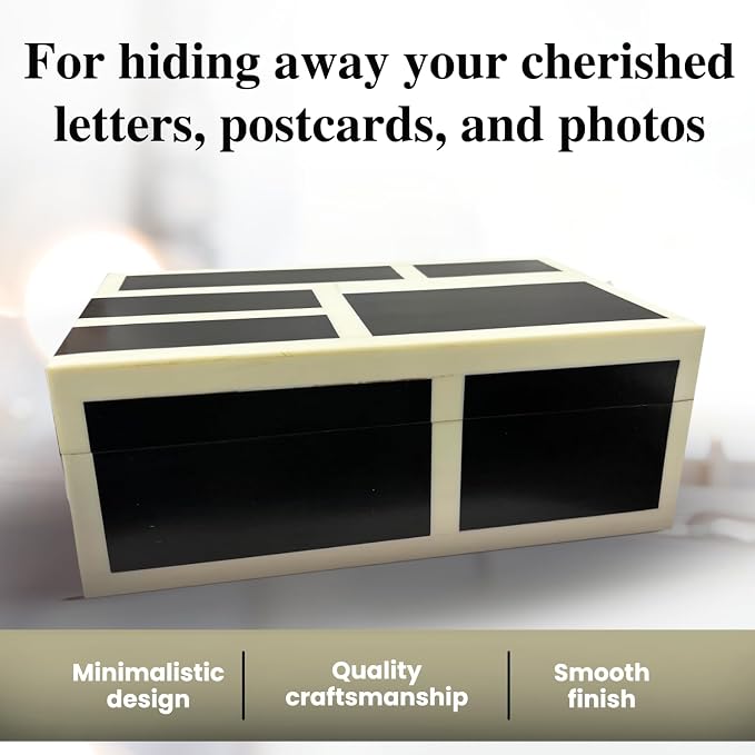 Perilla Home Decorative Wooden Storage Box Black and Off-White (8" l X 5" b X 3" h) Small Keepsake Jewelry Box, Gift Box for Decor Memory Boxs, Modern Art Fabric Storage Bin, Birthday Gift (Magnus)