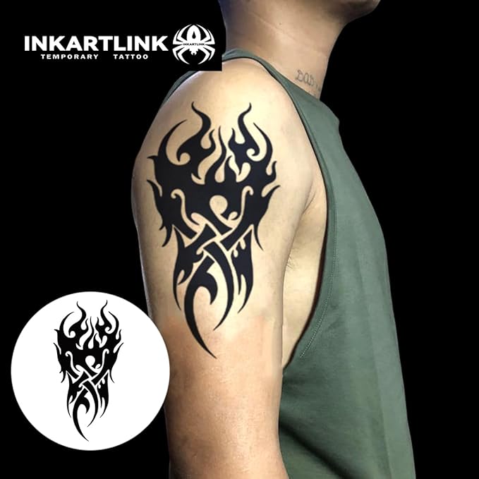 INKARTLINK Semi Permanent Tattoo, Temporary Tattoo, Beautiful and Realistic Design, Fun Tattoo Experience, Cruelty-free, Non-reflective, Waterproof (Fire Totem)