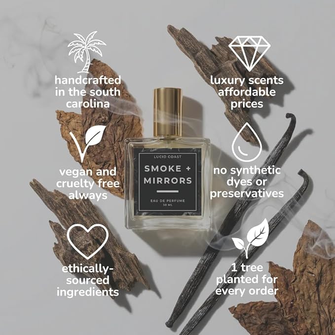 Smoke + Mirrors Extrait de Parfum - 1.1oz / 30ml - Inspired by Tobacco Oud T.Ford - Long Lasting Clean & Vegan Fragrance for Women & Men - Notes of Whiskey, Oud & Tobacco