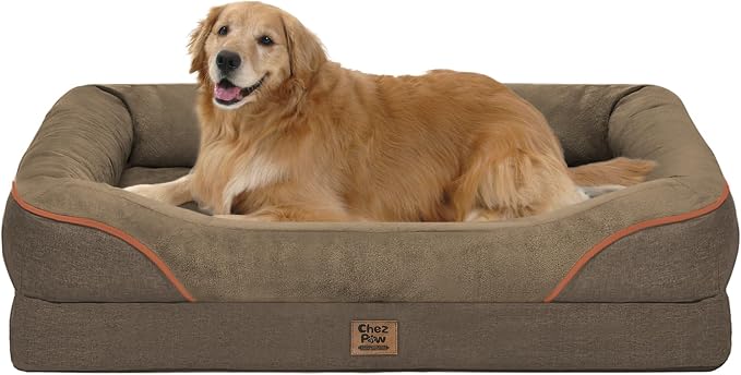 Waterproof Orthopedic XL Dog Bed for Large and Extra Large Dogs | Egg Crate Foam, 4-Sided Bolster Support, Waterproof Liner, Non-Slip Bottom, Machine Washable Cover, 42 x 30 Inch