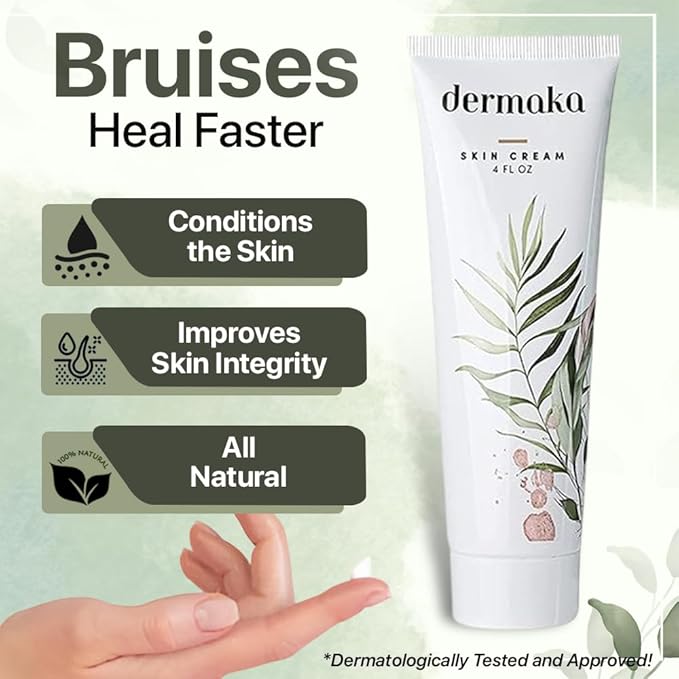 Dermaka All-Natural Arnica Skin Cream 4 oz – Dermatologist Tested Formula for Bruising, Swelling & Dryness – Enriched with Chamomile, Green Tea & Vitamins A & E – Smooth, Non-Greasy Texture