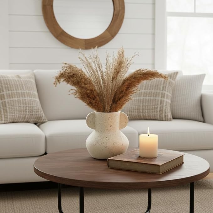Emotionally Grounded Vase, Vaseking Ceramic Rustic Vase with 2 Handles, 6.1 inch Minimalist Decorative Farmhouse Vases for Home Decor, Living Room, Enterway, Table Decoration, Speckled White