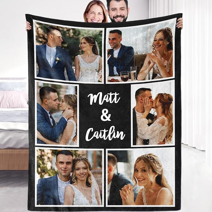Ships Next Day, Custom Sherpa Fleece Blanket with Photos Text Soft Warm Custom Blanket Personalized Couples Gifts for Boyfriend Girlfriend Customized Picture Blanket Gifts for Christmas Valentines Day
