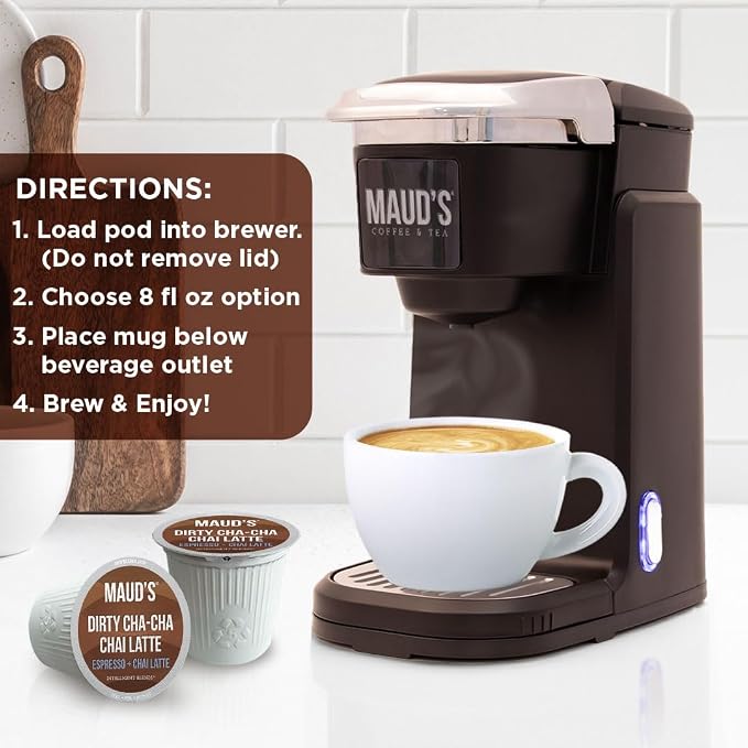 Maud's Espresso Chai Tea Latte Pods, 36 ct, Single Serve Chai Tea Pods - 100% Gourmet Blended Tea Leaves, Compatible with Keurig K Cups Maker