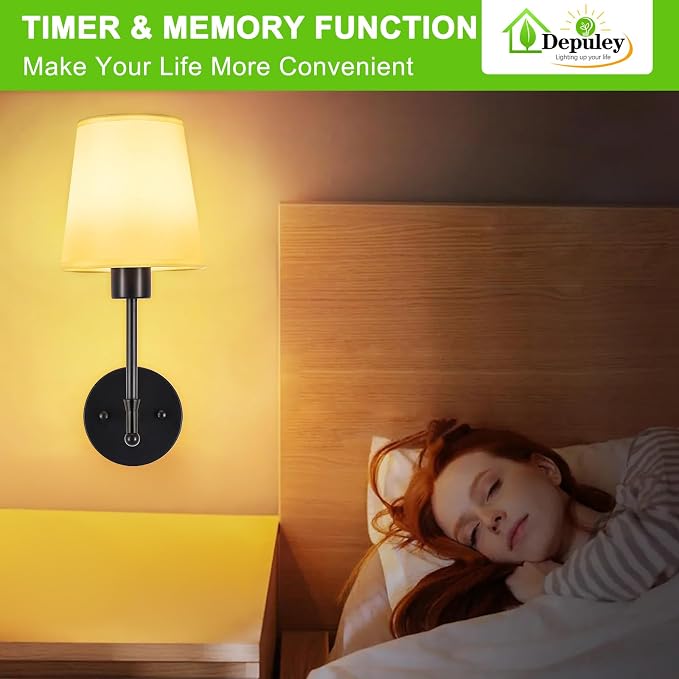 Depuley Battery Operated Wall Sconce: Set of 2 Wireless Wall Lights with Remote for Bedroom - Black Rechargeable 15 Colors RGB Halloween Wall Lamp for Living Room Hallway