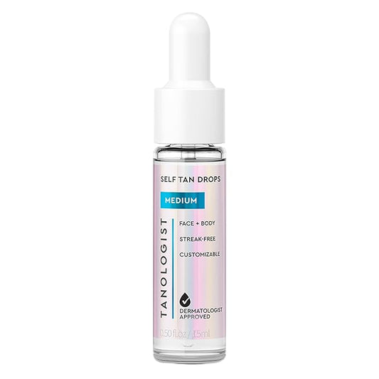 Tanologist Self-Tan Drops- Medium, Bronzing Serum, Customizable Face & Body Self Tanner For Moisturizer, Gradual Tanning Drops for Natural Glow, Streak-Free Vegan Formula, 1.01 fl oz
