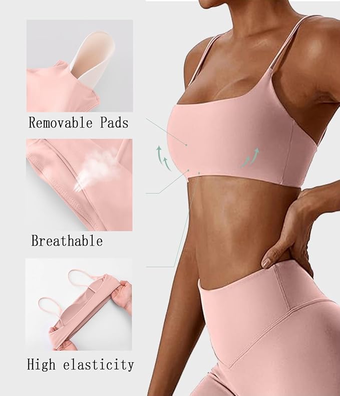 Comper Women's Sports Bras Wirefree Racerback Workout Bras Sexy Thin Straps Yoga Sport Bras with Removable Pads