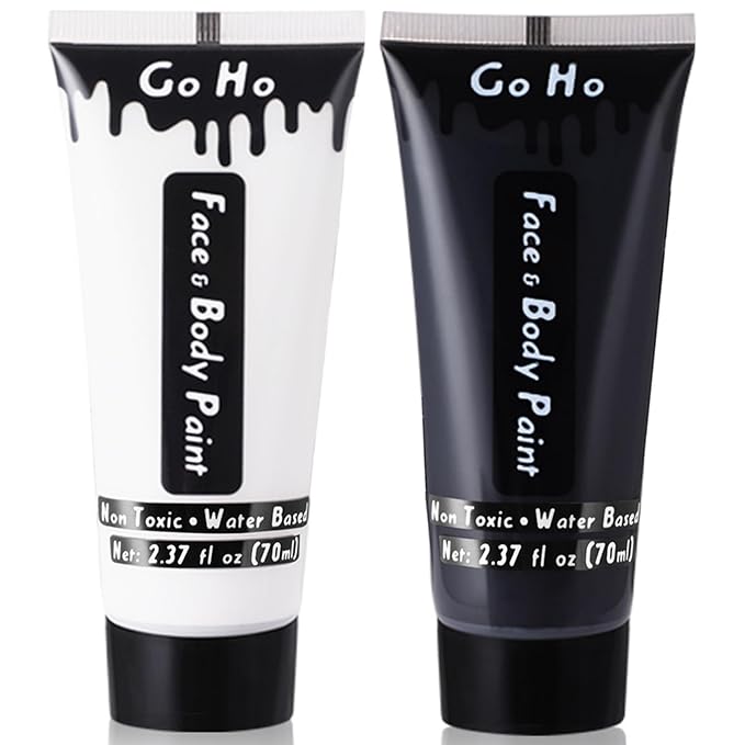 Go Ho Black and White Face Body Paint(4.74 oz),Water Based Cream White Black Face Painting Kit for SFX Cosplay Costumes Festivals Halloween Skull Zombie Skeleton Goth Vampire Makeup