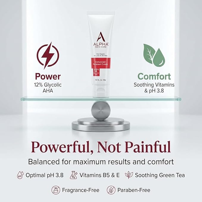 Alpha Skin Care Enhanced Renewal Cream, Anti-Aging Formula, 12% Glycolic AHA, Reduces Lines & Wrinkles, Normal to Dry Skin, 2 Oz, Pack of 1