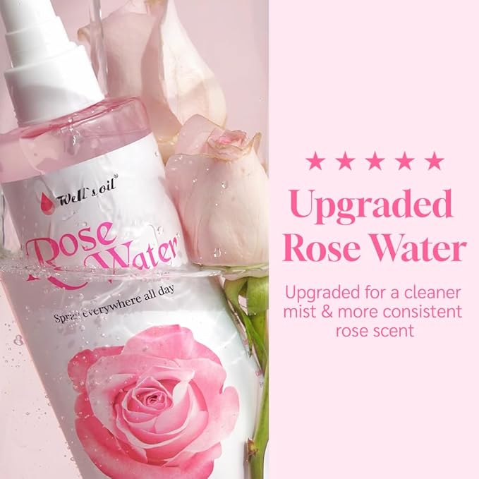 Well's Oil Rosewater Face & Hair Mist Spray (2 fl oz / 59 mL) | Floral Rosewater Hydrosol | Alcohol-Free