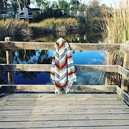Open Road Goods Bulk Falsa Blankets - Handwoven Authentic Mexican Falsa - Great for Weddings, Yoga, Beach, Picnics, or Mexican Throw! (Mint/Orange, 7 Pack)