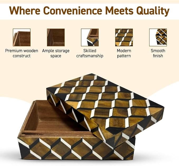 Perilla Home Home Decor Decorative Storage Wooden Box Small Ulhas Organizer Tool Stash Card Craft Trinket Memory Keepsake Jewelry Box for Men and Women, Gifts For All, Brown, Black and Off White