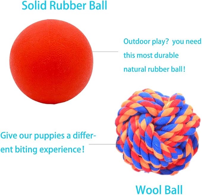 Volacopets Puppy Balls - Pack with Different Functions & Teething Toys for Small Dogs, Squeaky Dog Balls, Rubber Chew Toys for Enrichment