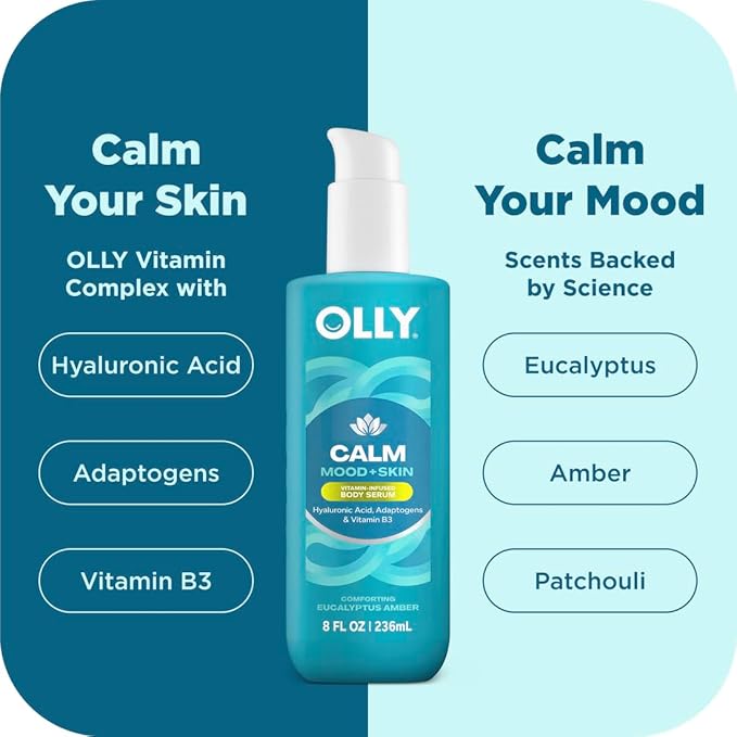 OLLY Vitamins Mini Body Serum & Body Wash Mixed Pack 4 Count Repairs Skin Barrier & Soothe Stress, TSA Approved